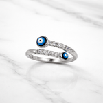 Load image into Gallery viewer, Blue Evil Eye Adjustable Sterling Silver Ring
