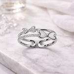 Load image into Gallery viewer, Sterling Silver Double Heart CZ Adjustable Ring