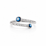 Load image into Gallery viewer, Blue Evil Eye Adjustable Sterling Silver Ring