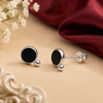 Load image into Gallery viewer, Black Round Stone Drop Stud Earrings