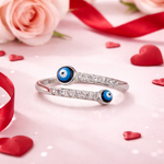 Load image into Gallery viewer, Blue Evil Eye Adjustable Sterling Silver Ring