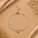 Load image into Gallery viewer, Detail of the adjustable slider clasp on the sterling silver bracelet, showing the beaded ends.