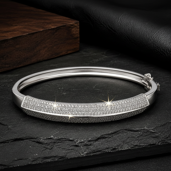 925 Sterling Silver Pavé Bar Kada for Men | Rhodium Finish
