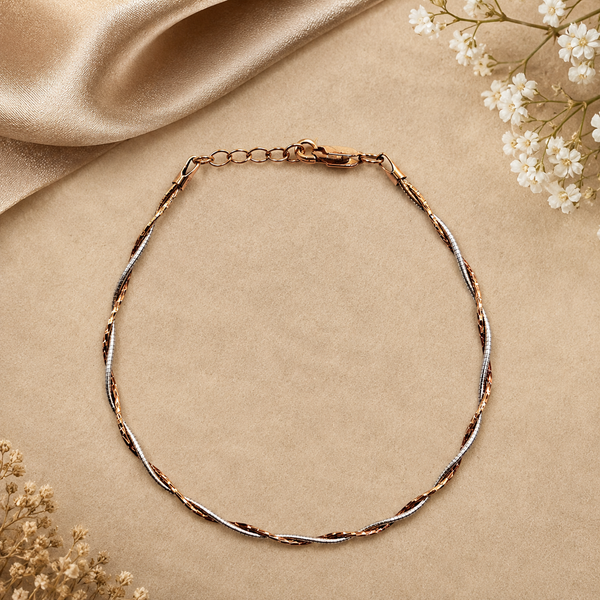 925 Sterling Silver Twisted Two-Tone Bracelet for Women | Rose Gold Finish