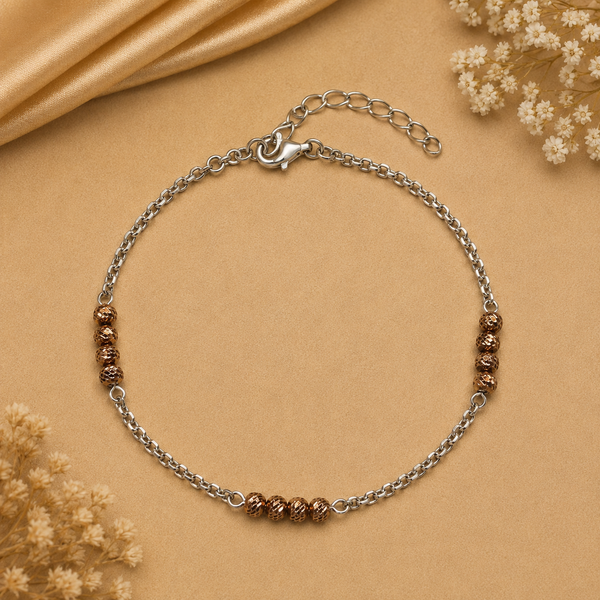 925 Sterling Silver Diamond Cut Bead Bracelet for Women | Rhodium & Rose Gold Finish