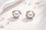 Load image into Gallery viewer, 925 Sterling Silver Pearl Stud Earrings with Zircon Swirl Design