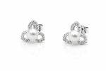Load image into Gallery viewer, 925 Sterling Silver Pearl Stud Earrings with Zircon Accent Design