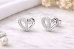 Load image into Gallery viewer, 925 Sterling Silver Heart Stud Earrings with Sparkling Zircon
