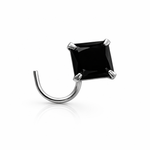 Load image into Gallery viewer, Black Square Stone Silver Nose Pin – Minimalist Statement Stud