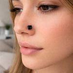Load image into Gallery viewer, Black Square Stone Silver Nose Pin – Minimalist Statement Stud