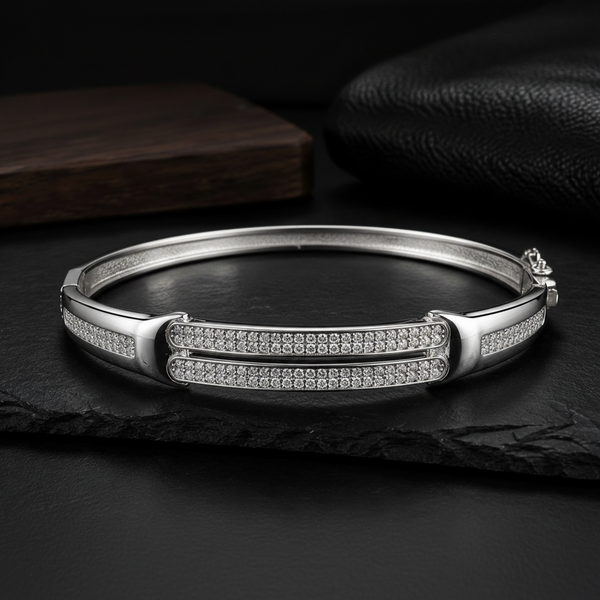 925 Sterling Silver Prestige CZ Kada for Men | Rhodium Finish