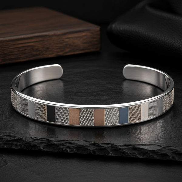 925 Sterling Silver Urban Grid Kada for Men | Rhodium Finish