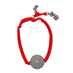 Load image into Gallery viewer, Antique Silver Bhabhi Rakhi with Red Braided Thread & Charms silver ocean jnd Antique Silver Bhabhi Rakhi with Red Braided Thread & Charms