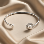 Load image into Gallery viewer, Elegant Silver Kada with Dual Pearl & Crystal Floral Design - SILVER OCEAN Elegant Silver Kada with Dual Pearl & Crystal Floral Design