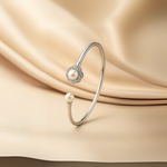 Load image into Gallery viewer, Elegant Silver Kada with Dual Pearl & Crystal Floral Design - SILVER OCEAN Elegant Silver Kada with Dual Pearl & Crystal Floral Design