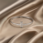 Load image into Gallery viewer, 925 Sterling Silver T-Bar Kada with Mother of Pearl & CZ – Elegant Women’s Designer Bangle - SILVER OCEAN 925 Sterling Silver T-Bar Kada with Mother of Pearl & CZ – Elegant Women’s Designer Bangle