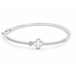 Load image into Gallery viewer, 925 Sterling Silver Kada with Clover & Diamond-Cut CZ Accents – Elegant Women’s Bangle - SILVER OCEAN 925 Sterling Silver Kada with Clover & Diamond-Cut CZ Accents – Elegant Women’s Bangle