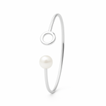 Load image into Gallery viewer, Minimalist Sterling Silver Kada with Pearl Accent – Open Circle Design Silver Ocean Minimalist Sterling Silver Kada with Pearl Accent – Open Circle Design