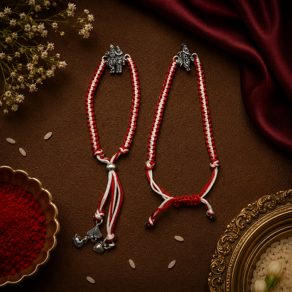 Raksha By Silver Ocean | Radha Krishna & Krishna Couple Rakhi Set