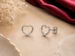 Load image into Gallery viewer, 925 Sterling Silver Heart Stud Earrings with CZ Accents