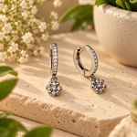 Load image into Gallery viewer, CZ Floral Drop Huggie Earrings