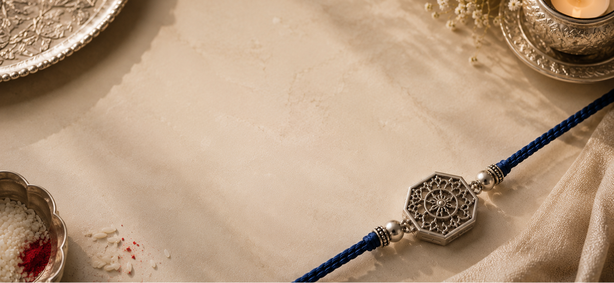 Brother tying silver Rakhi