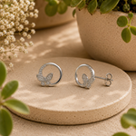Load image into Gallery viewer, Butterfly Circle Pavé Stud Earrings