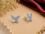 Load image into Gallery viewer, 925 Sterling Silver Butterfly Stud Earrings with Blue Enamel &amp; CZ Stone