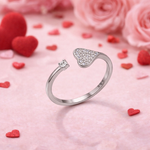 Load image into Gallery viewer, Sparkling Heart CZ Open Silver Ring