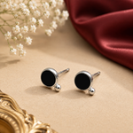 Load image into Gallery viewer, Black Round Stone Drop Stud Earrings