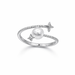 Load image into Gallery viewer, Sterling Silver Pearl Star Cubic Zirconia Adjustable Ring
