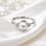 Load image into Gallery viewer, Sterling Silver Pearl Cubic Zirconia Adjustable Ring