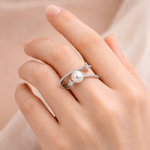 Load image into Gallery viewer, Sterling Silver Pearl Star Cubic Zirconia Adjustable Ring