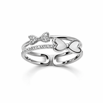 Load image into Gallery viewer, Sterling Silver Double Heart CZ Adjustable Ring