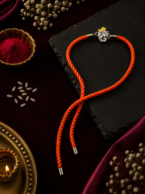 Raksha By Silver Ocean | Divine Ganesha Yelloe enamel Silver Rakhi
