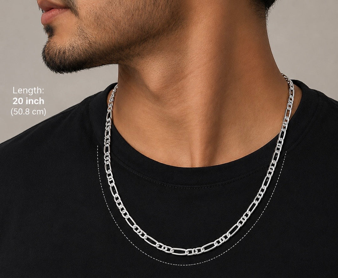 925 Sterling Silver Figaro Chain Necklace - Unisex, 13.730g