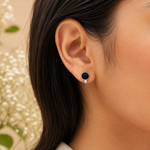 Load image into Gallery viewer, Black Round Stone Drop Stud Earrings