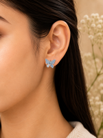 Load image into Gallery viewer, 925 Sterling Silver Butterfly Stud Earrings with Blue Enamel &amp; CZ Stone