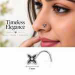 Load image into Gallery viewer, Oxidised Four Leaf Floral Nose Pin