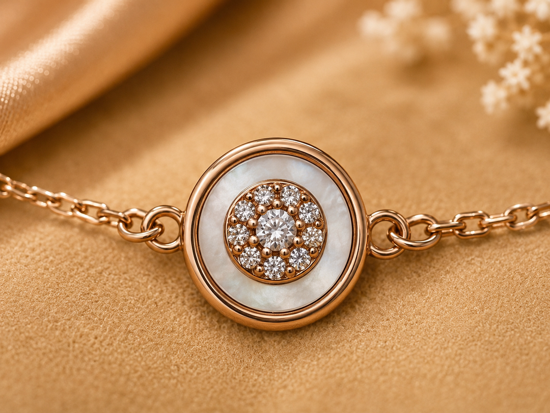 925 Sterling Silver Rose Gold Mother of Pearl Floral Bracelet for Women