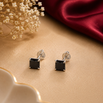 Load image into Gallery viewer, Black Square Stone Stud Earrings