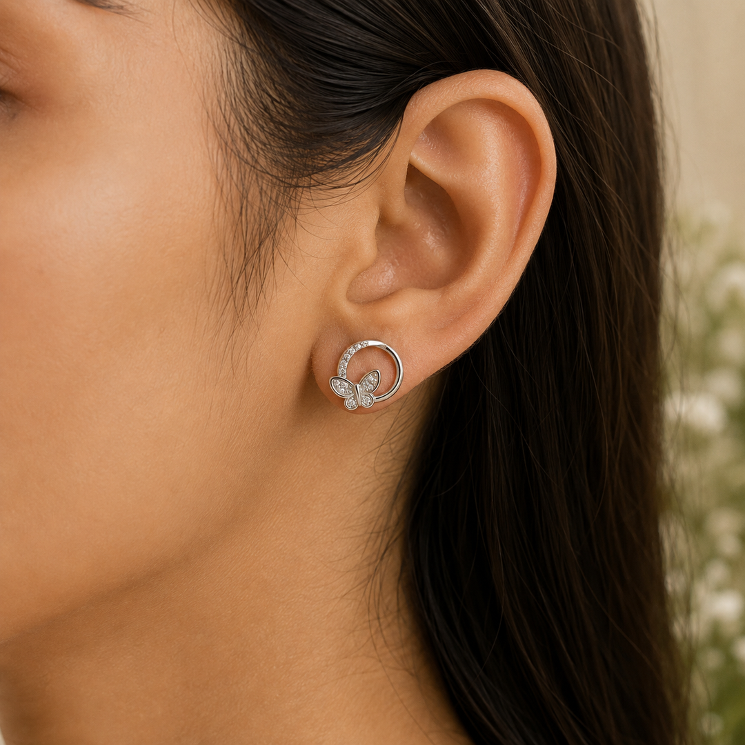 Butterfly Circle Pavé Stud Earrings