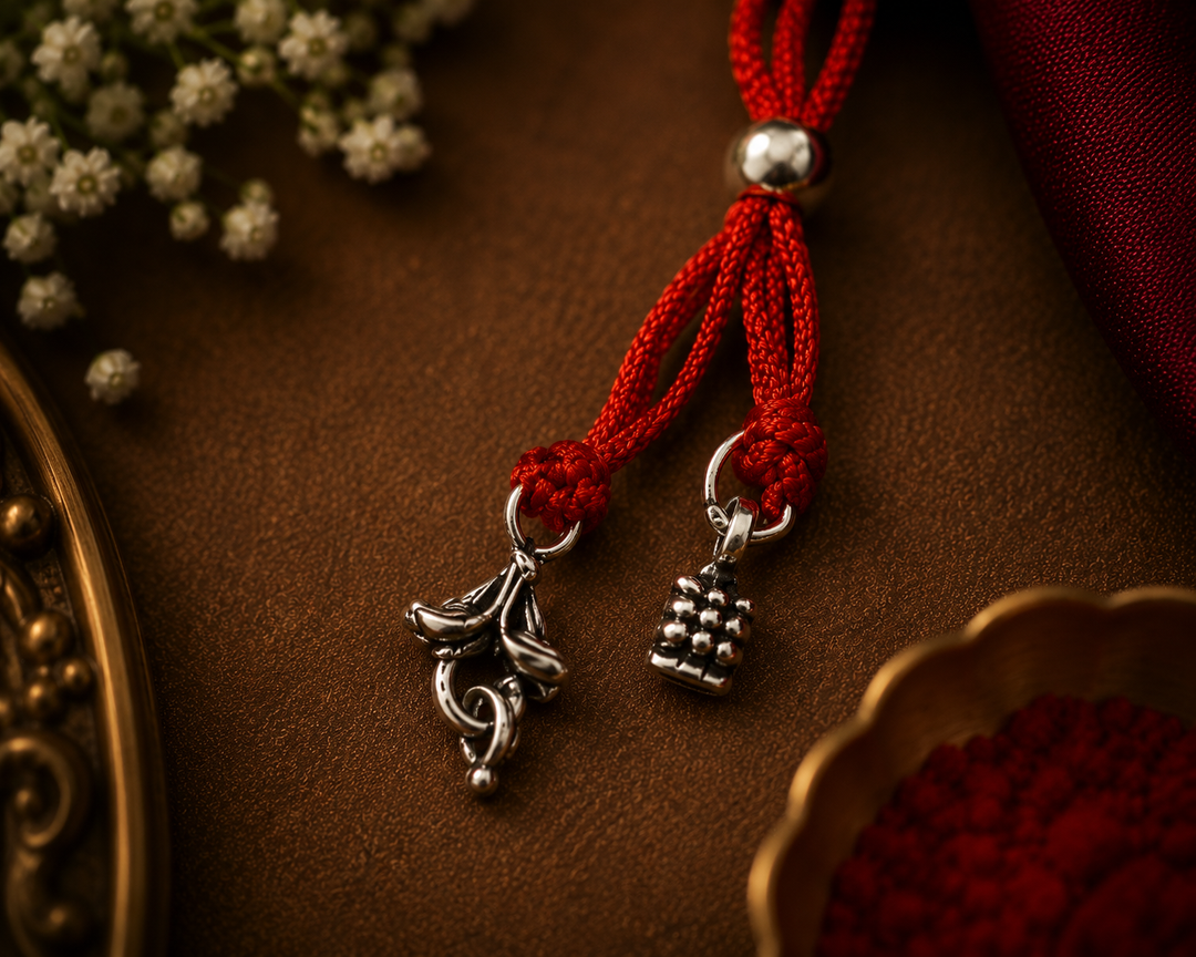 Raksha By Silver Ocean | Oxidised Floral Charm Silver Rakhi