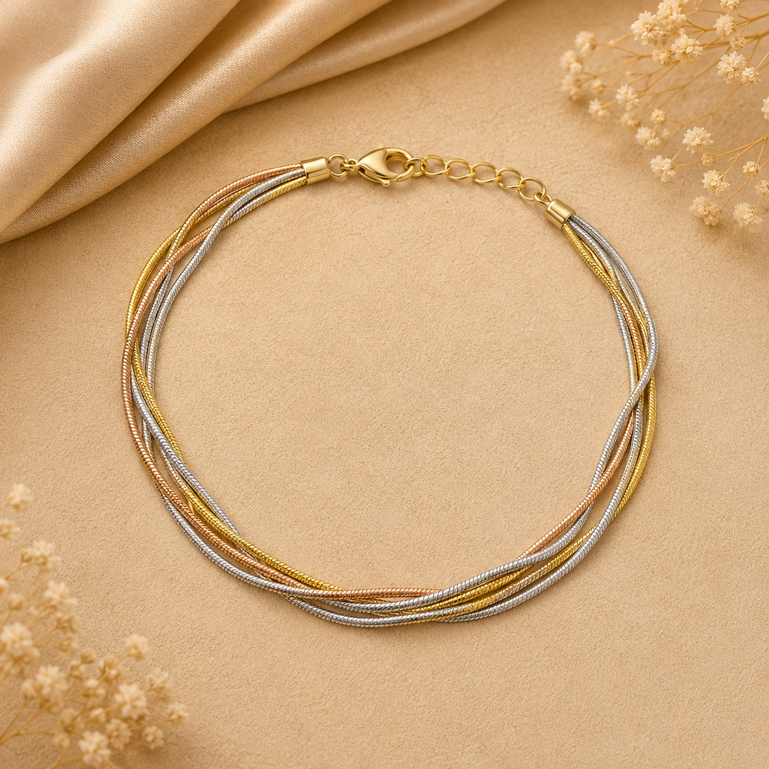 925 Sterling Silver Tri-Color Multi Snake Chain Bracelet for Women