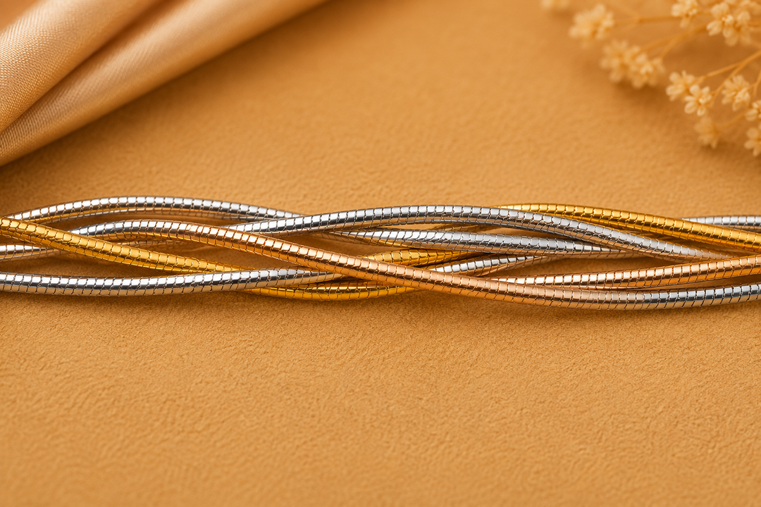 925 Sterling Silver Tri-Color Multi Snake Chain Bracelet for Women