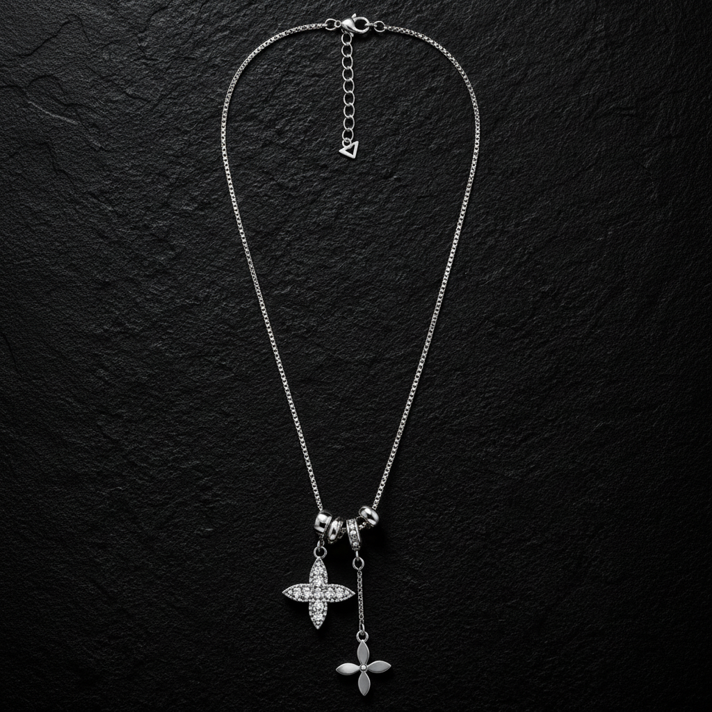 925 Sterling Silver Floral Charm Pendant Necklace