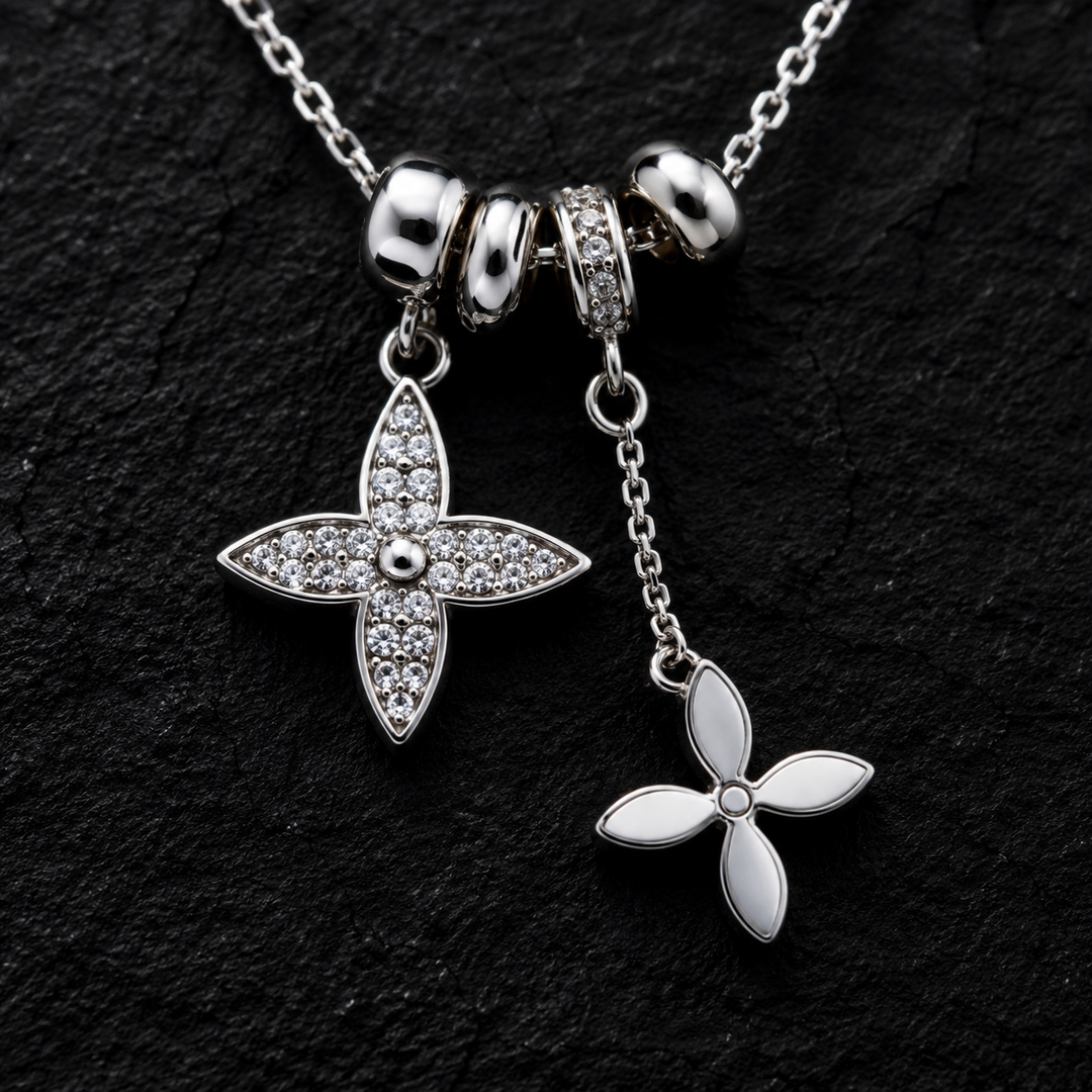 925 Sterling Silver Floral Charm Pendant Necklace