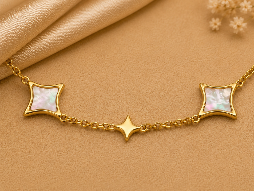 925 Sterling Silver Gold Plated Mother of Pearl Charm Bracelet for Women
