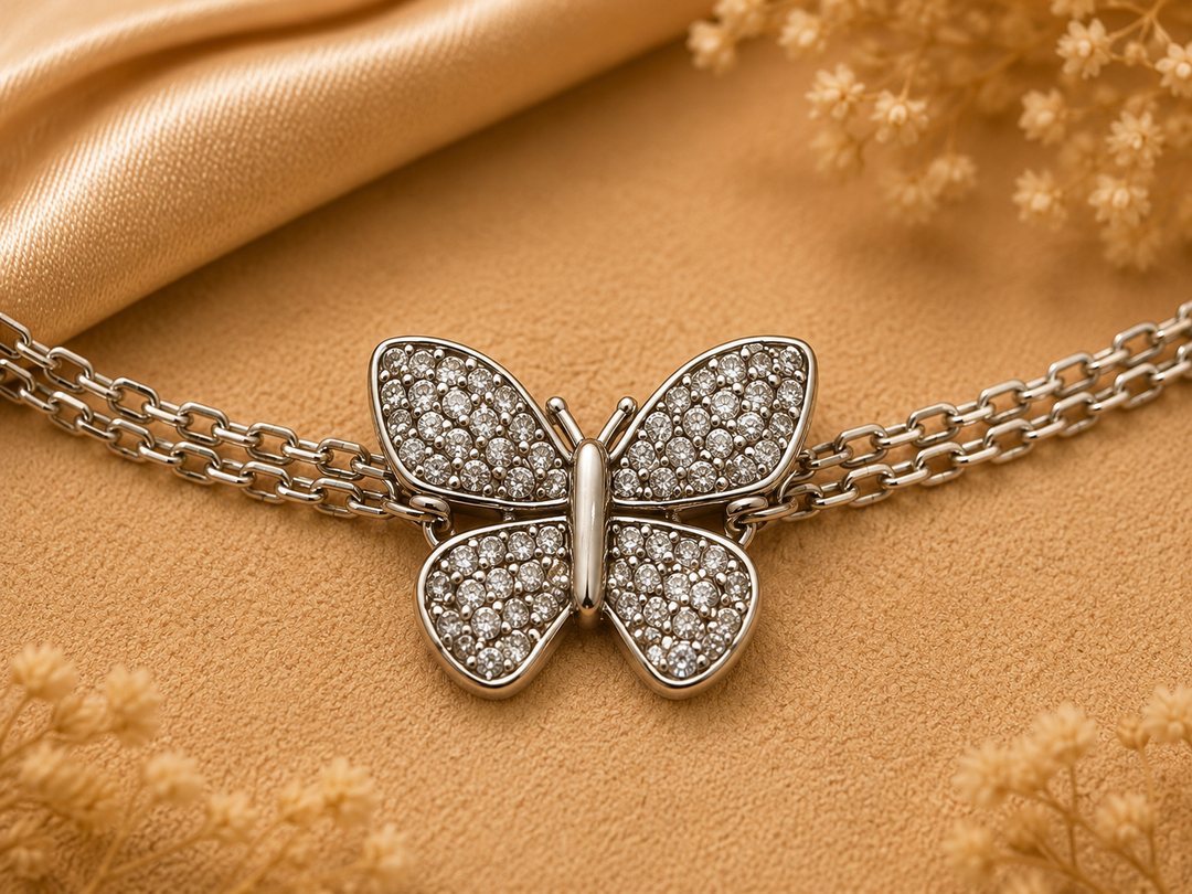 925 Sterling Silver CZ Butterfly Bracelet for Women