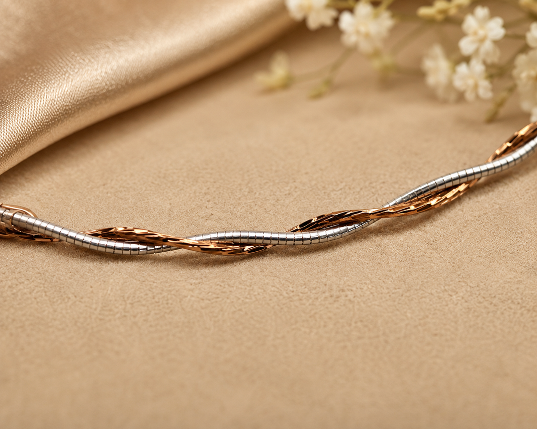 925 Sterling Silver Twisted Two-Tone Bracelet for Women | Rose Gold Finish